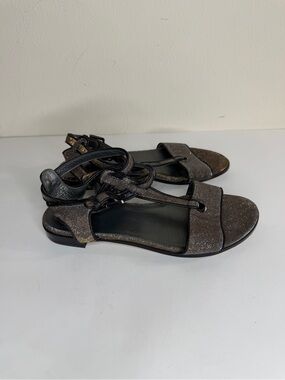 STUART WEITZMAN Gray Black Sparkle Metallic Ankle Strap Sandals Women’s 7.5W